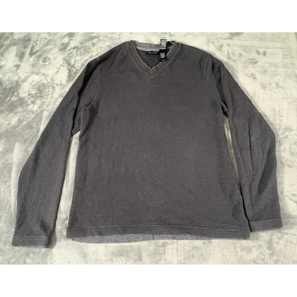Axcess Mens V Neck Long Sleeve Shirt Size M Charcoal Gray Ribbed Texture